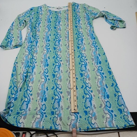 Jean-Pierre Klifa Snakeskin Print Sheath Dress Blue & Green Women's XXL Preppy - Picture 10 of 10